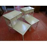 A PAIR OF VINTAGE STYLE PAINTED BAMBOO EFFECT BEDSIDE TABLES, 68 cms high, 68.5 cms long, 47.5 cms