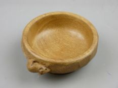 A ROBERT 'MOUSEMAN' THOMPSON OF KILBURN OAK CIRCULAR BOWL with Adzed exterior and carved signature
