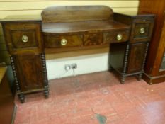 A REGENCY MAHOGANY PEDESTAL SIDEBOARD with boxwood string inlay, 110 cms high overall, 179 cms wide,