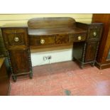 A REGENCY MAHOGANY PEDESTAL SIDEBOARD with boxwood string inlay, 110 cms high overall, 179 cms wide,