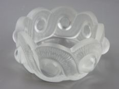 A LALIQUE GAO BOWL, 11 cms diameter, 'Lalique, France' inscribed to the base