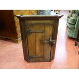 A NEAT REPRODUCTION RUSTIC OAK WALL HANGING CUPBOARD, 61 cms high, 50 cms wide