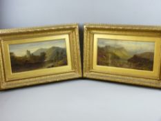 CEDRIC GRANT oil on canvas, a pair - Highland riverscape with cattle watering, one overlooked by a