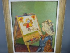 ROWENA WYN oil on board - child at easel, signed bottom right, old handwritten label verso, 44 x
