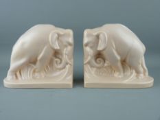 POOLE POTTERY ELEPHANT BOOKENDS, stamp and marks to base, height 17cms, length 18.5cms