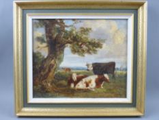 J WARD oil on canvas - late 19th Century scene of cattle resting under an ancient tree, signed, 23.5
