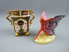 ROYAL CROWN DERBY '1128' & CARLTONWARE - a two handled gilt decorated vase on hoof feet, 8 cms
