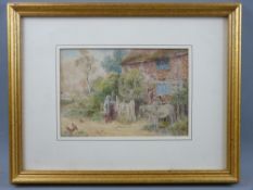 After MILES BIRKETT FOSTER watercolour - countryside scene, family with animals, 13.5 x 20 cms