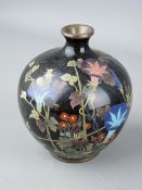 FOUR JAPANESE CLOISONNE VASES, various designs, 15 cms high the tallest, the red example with