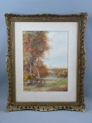 ALBERT POLLITT watercolour - Victorian countryside scene titled 'The Picnic', signed and dated 1910,