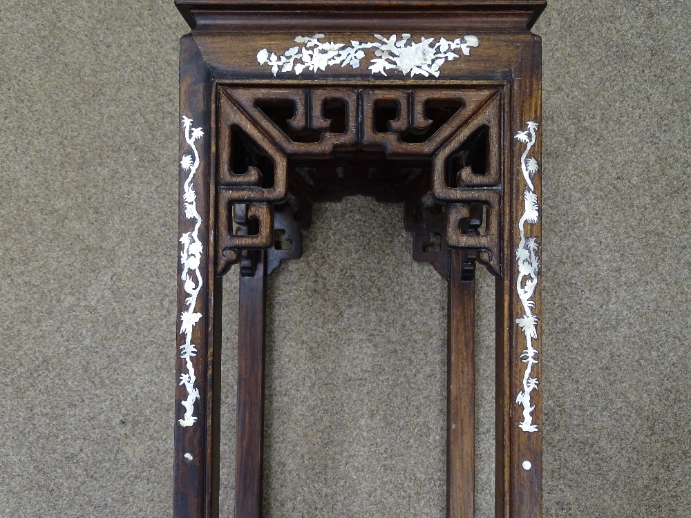 A CHINESE ROSEWOOD & MOTHER OF PEARL INLAID STAND, 102 cms high - Image 3 of 3