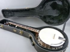 A GOLDSTAR BANJO having mother of pearl inlaid decoration and with rosewood finger board, in fine