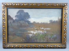 A F NEWTON watercolour - marshland scene with farmstead, signed, 35 x 55 cms
