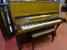 C BECHSTEIN OAK CASED UPRIGHT PIANO with a modern piano stool and contents, 123 cms high, 146 cms
