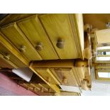 Reproduction pine bedroom suite of pedestal dressing table, stool, triple mirror and two bedside