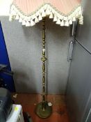 Brass standard lamp and shade E/T