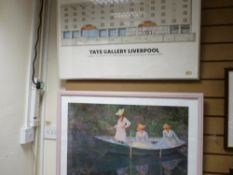 Large framed Monet print and a print referencing The Tate Gallery, Liverpool