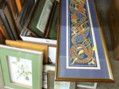 Quantity of framed woolwork pictures and prints
