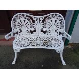 White painted metal garden bench