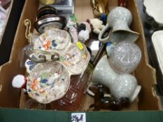 Box of mixed china, glassware, brassware, clock etc