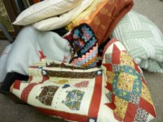 Quantity of vintage blankets etc in a canvas case