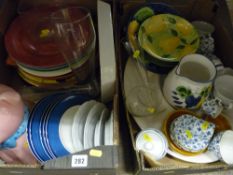 Two boxes of mixed china, pottery and glassware