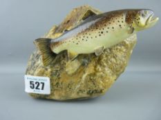 STEPHEN J FIRTH sculpture of a 'Brown Trout (Salmo Trutto) Minitured on to Stone' from Snaigow,