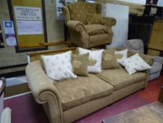 Modern large tan coloured three piece lounge suite of excellent quality