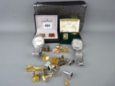Two Seiko stainless steel gent's wristwatches and a quantity of cufflinks etc