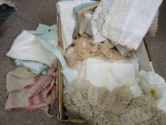 Small box of vintage linen