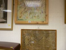 Framed map of Lake District and a print of a map of Chester