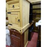 Pair of pine single drawer over single door cupboards, one painted