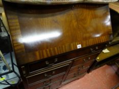 Reproduction fall front bureau entertainment cabinet housing a Garrard radiogram and speakers