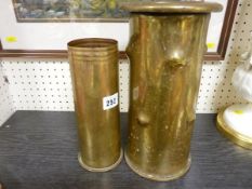 Two brass trench art shell case containers