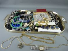 Quantity of vintage costume jewellery to include a silver locket on chain