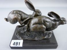 20th Century bronze sculpture of two hares, signed with Paris Foundry stamp
