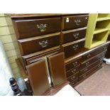 Mahogany effect bedroom suite of two x four drawer chests, twin three drawer bedside chests,