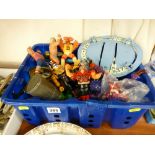 Tub containing plastic wrestling toys and similar and a quantity of other collectables