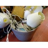 Plastic tub and contents of small electrical items, lamps, extension leads etc E/T