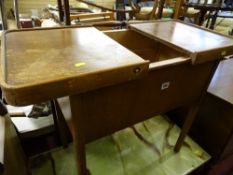 Vintage wooden storage/sewing box with sprung-load top