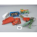 Tinplate steam train and quantity of Meccano pieces etc