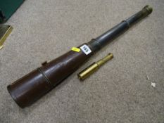 Three draw brass and leather telescope and another smaller