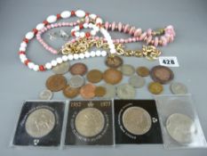 White metal crucifix, other jewellery and coinage etc