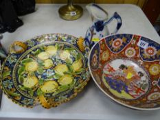 Oriental pedestal bowl, Continental lemon decorated dish etc