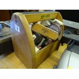 Kiwi Groomer shoe kit in a wooden carry box