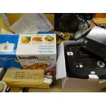 Small parcel of electrics including Morphy Richard 'Health Cook' crock pot, Neostar multi-function