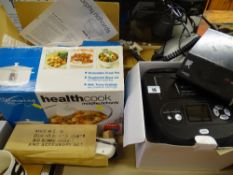 Small parcel of electrics including Morphy Richard 'Health Cook' crock pot, Neostar multi-function