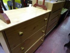 Pine effect three drawer chest and a wooden vintage four drawer chest