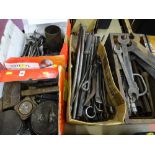 Quantity of vintage spanners, sockets, ring spanners and tools etc in four boxes