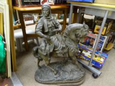 Large spelter figure of a gentleman on horseback A/F